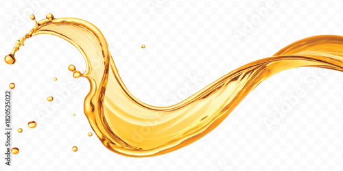 abstract smooth liquid cooking, engine, olive oil and honey splashing with droplets in curve style isolated on white background