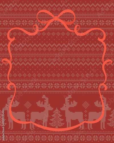 Christmas card template with empty center and cozy sweater pattern background. Ideal for holiday cards, festive posters, packaging designs and winter social media artwork.