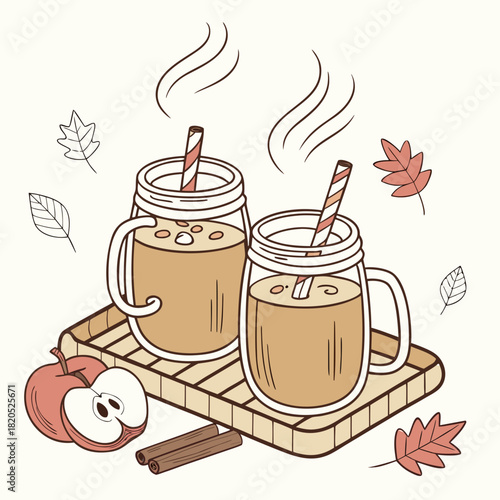 Cozy autumn drinks with apple and cinnamon