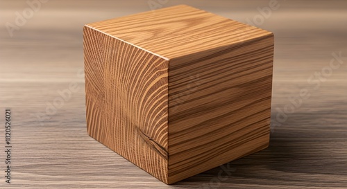 Stunning modern wooden cube block on natural wood surface