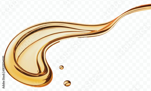 abstract smooth liquid cooking, engine, olive oil and honey splashing with droplets in curve style isolated on white background