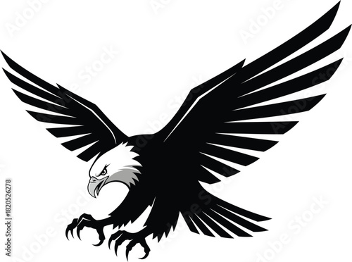 Eagle vector illustration bald eagle flying bird of prey black white eps silhouette