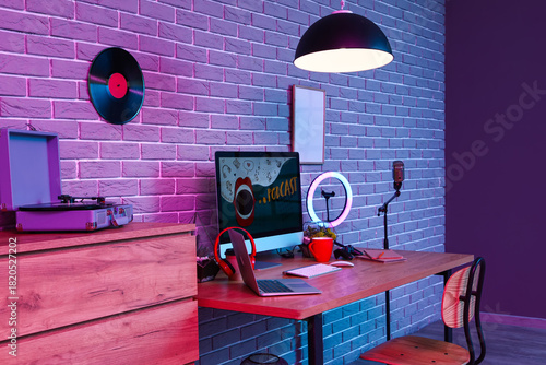 Podcaster's workplace with ...