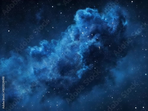 Starry night sky with a blue nebula cloud