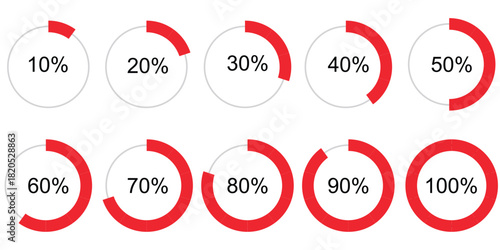 Circular progress bar. Percentage circle infographic elements, loading stages, progress indicator icons, completion meter, step-by-step round infographic and statistic donut charts for UI dashboard 