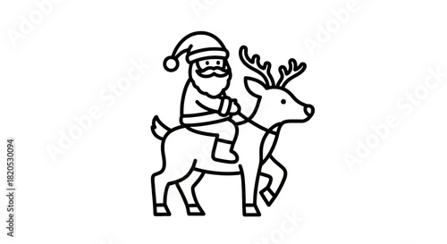 Santa Claus rides reindeer silhouette isolated on white background for Christmas holidays