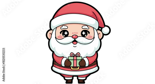 Adorable Cartoon Santa Claus Holding a Gift, Festive Christmas Illustration