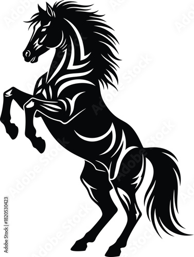 Black horse rearing up vector illustration animal equine stallion art eps silhouette