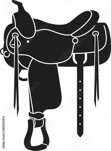 Western saddle black silhouette equestrian equipment horse riding gear eps