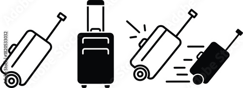 Travel luggage suitcase vector icon set baggage trip vacation journey bag eps silhouette