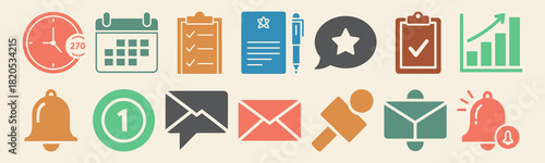 Modern notification icon set featuring a follower bell red alert badge message bubble and inbox symbol on a clean background for digital interfaces