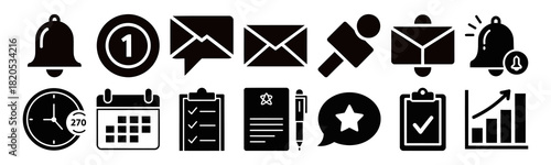 Modern notification icon set bell badge message inbox and push alerts for digital interfaces and applications