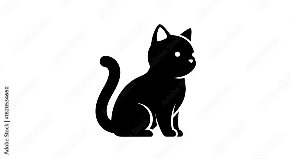 Fototapeta premium Charming black cat silhouette sitting, poised and observant