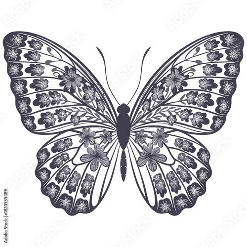 Black and white vector illustration of a butterfly silhouette for tattoo design or decoration