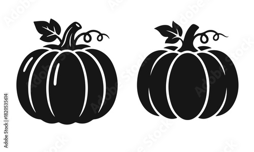 Pumpkin with smooth segments and a curved stem. Pumpkin illustration, autumn vegetable, harvest icon, vector pumpkin, organic food