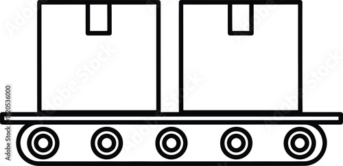 Boxes on conveyor belt line art for shipping delivery and logistics eps silhouette