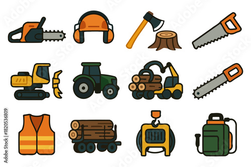 Vector set of construction equipment and vehicles icons