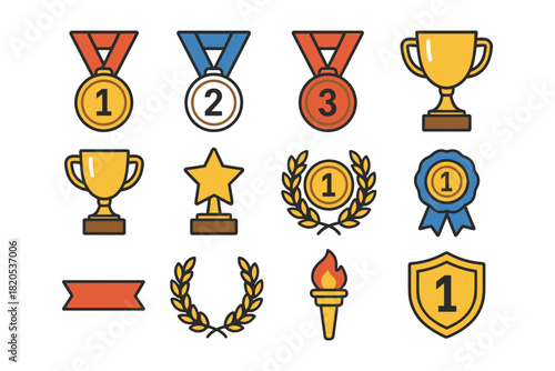 set of gold silver and bronze medals for awards and achievements