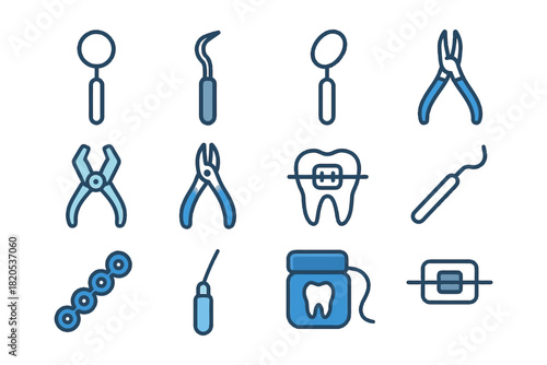 set of kitchen utensils and dental tools in a simple vector icon collection