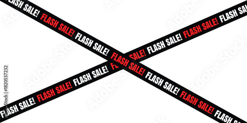 Flash sale ribbons crossing black and red promotional banner vector illustration on white background