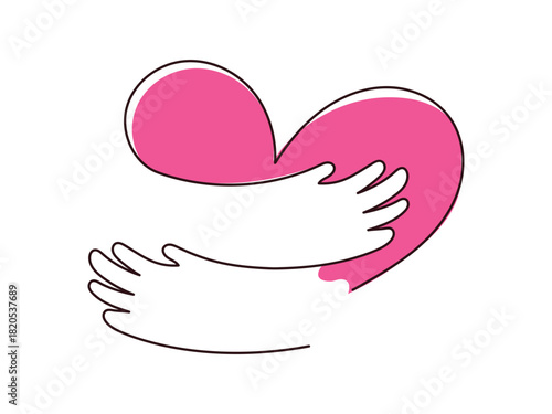 Heart with arms hugging icon, hand drawn hug hands symbol