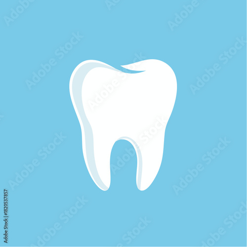 A clean, healthy white tooth icon on a light blue background, representing dental care and oral hygiene.