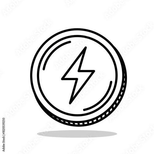 Free Download Doodle icon of a coin with a lightning bolt symbol inside, representing energy, power, or charging, vector illustration - GFXLoad