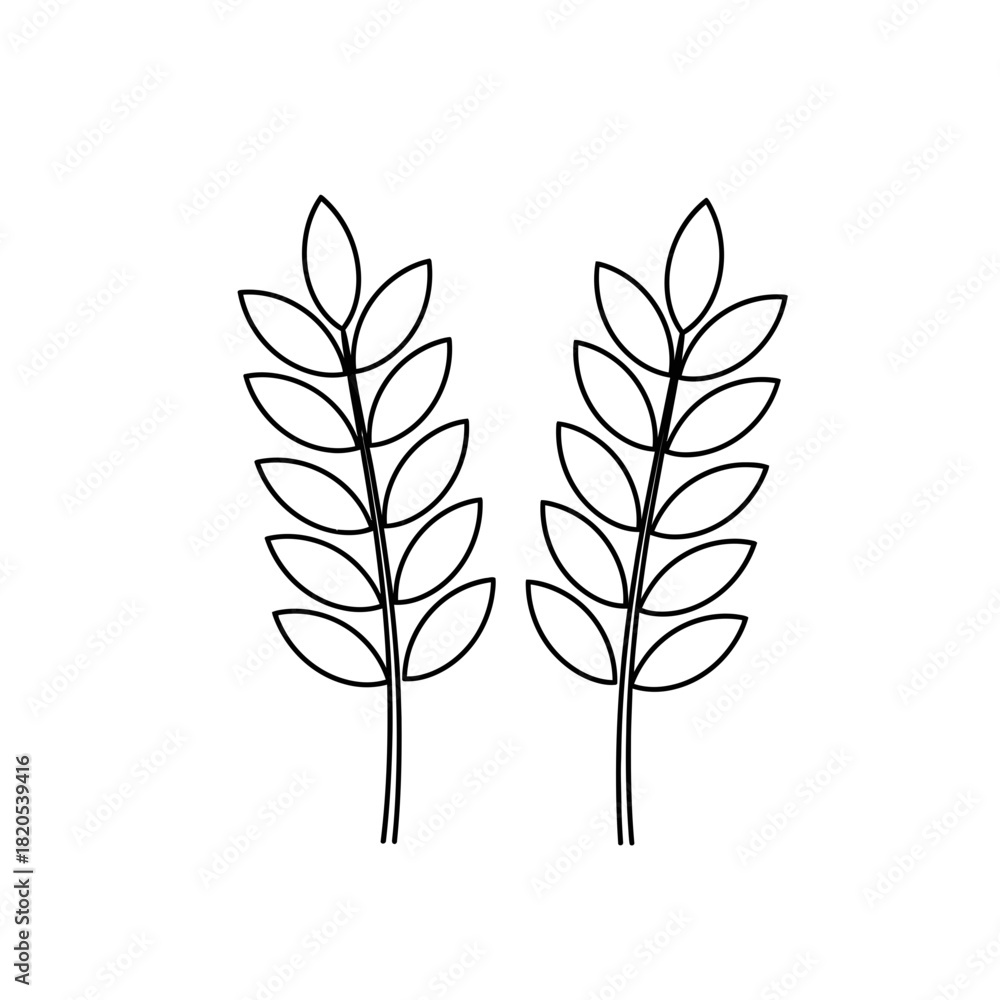 Obraz premium Simple black and white outline drawing of two wheat or laurel branches, vector illustration