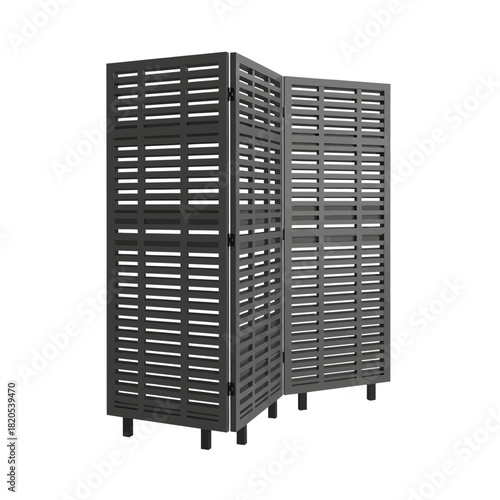 Dark gray folding privacy screen with horizontal slats, perfect for indoor or outdoor space division vector illustration
