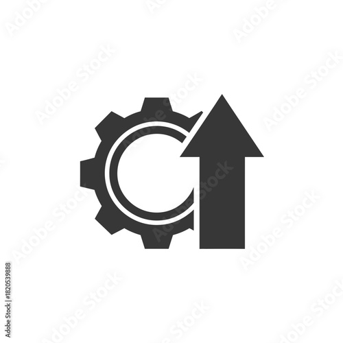 Gear icon with an upward arrow symbolizing process improvement, system upgrade, or performance boost vector illustration