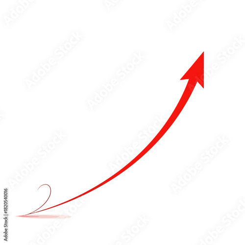 Red curved arrow pointing up and right, symbolizing growth, progress, and success, vector illustration