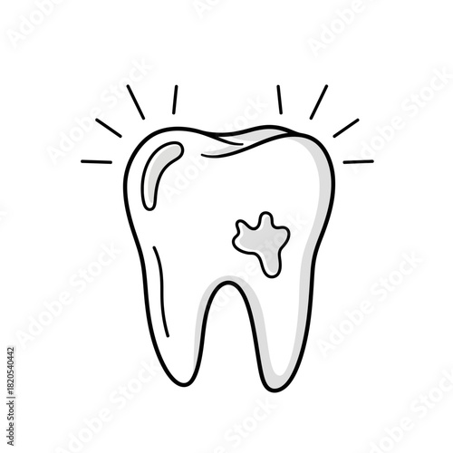 Outline drawing of a tooth with a cavity or decay spot, vector illustration