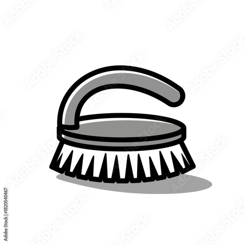 Simple illustration of a round scrubbing brush with a handle, vector illustration