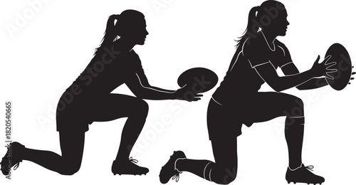 Two women athletes in silhouette performing a medicine ball exercise silhouette