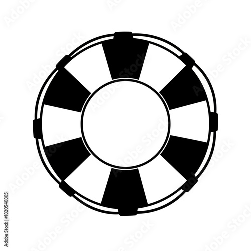 Black and white graphic icon of a life preserver or life buoy, vector illustration