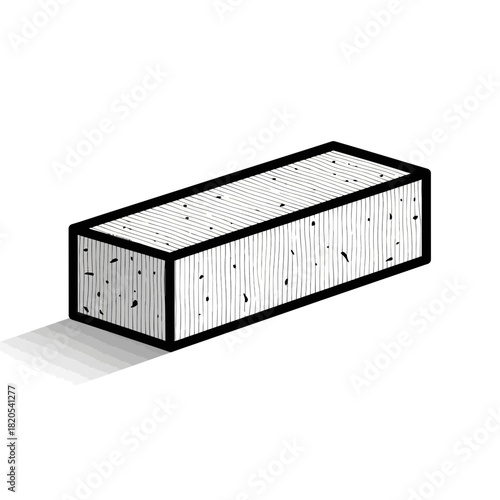 Hand drawn illustration of a rectangular concrete block with rough texture, vector illustration