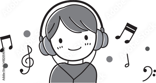 ヘッドフォンで音楽を聴いている子