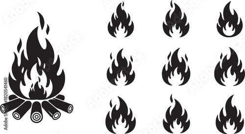 Camping Bonfire Silhoette Logo Vector