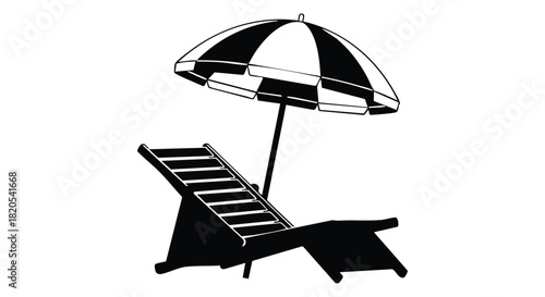 Beach umbrella and lounge chair silhouette for summer vacation