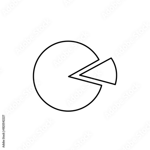 Simple black and white outline icon of a pie chart with one slice separated, vector illustration