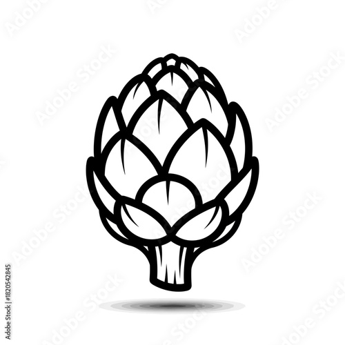 Black and white line art icon of an artichoke vegetable vector illustration