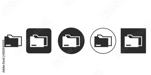 Black and white folder icon set for digital file management UI/UX design | Minimalist document storage button glyphs | Monochrome essential folder symbol vector pack