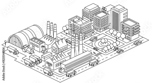 Isometric city factory illustration vector urban environment