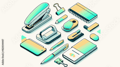 ILLUSTRATIVE IMAGE OF AESTHETIC AND BEAUTIFUL OFFICE SUPPLIES, LOOKING NICE WITH SOFT BLUE COLOR
