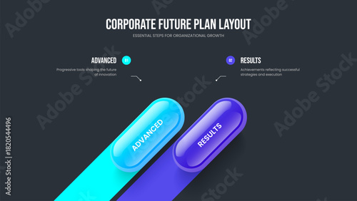 Product Analysis Two Element Diagram Frame Layout. Project Innovation 2 Option Infographic Presentation Design. Marketing Visualization Slide Template Vector Illustration.