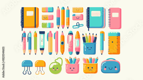 Illustration Image of Cute Beautiful Full-Color School Supplies