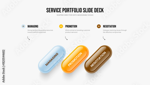 Market Visualization Three Option Diagram Frame Design. Digital Introduction 3 Step Infographic Slide Layout. Investor Briefing Slideshow Template Vector Illustration.