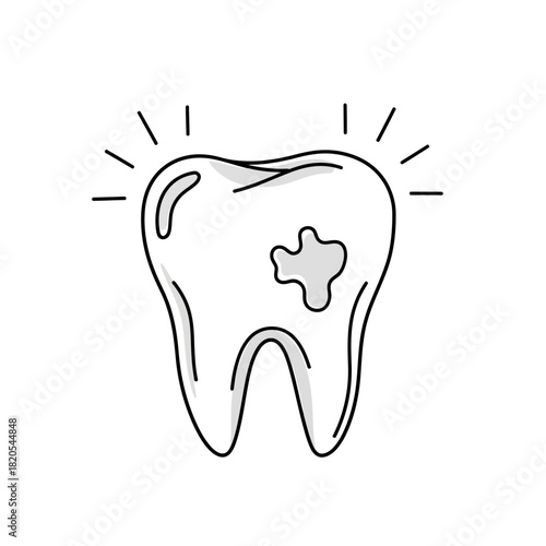 Outline icon of a molar tooth with a cavity, representing dental decay and toothache, vector illustration