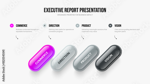 Market Forecast Frame Layout Vector Illustration. Company Analysis 4 Element Diagram Slide Design. Marketing Briefing Four Option Infographic Presentation Template.