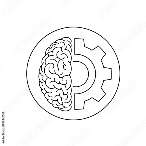 Line art icon representing the combination of human intelligence and mechanical process, vector illustration